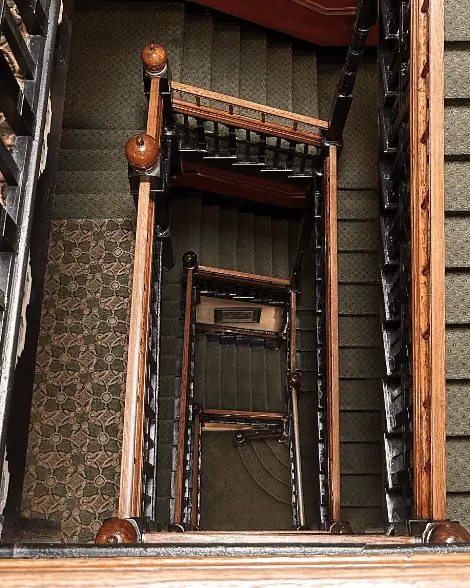 Top view of staircase at the 1886 Crescent Hotel